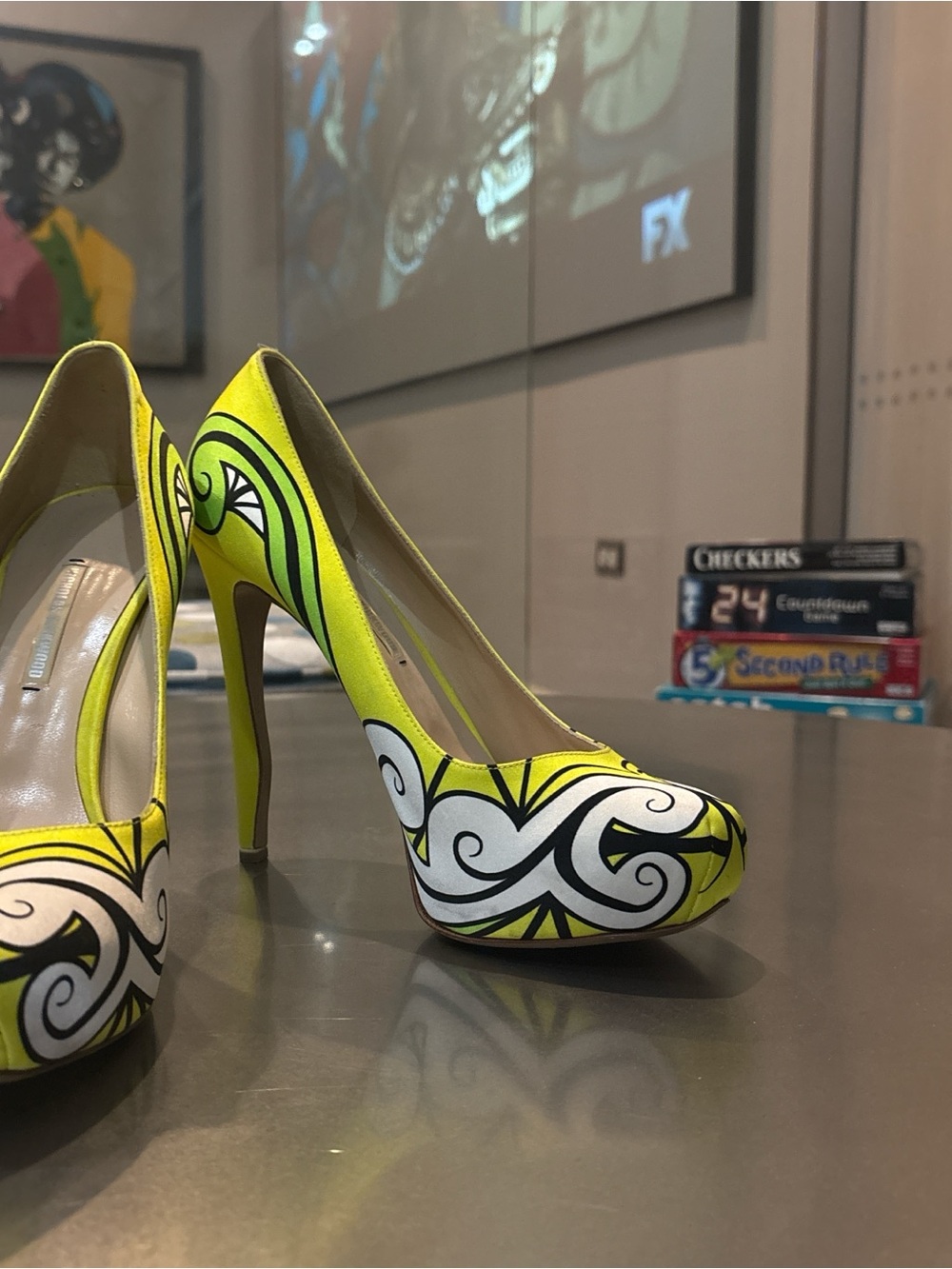 Nicholas Kirkwood Yellow and Black Patterned High Heel Pumps